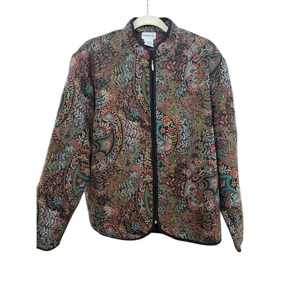 Retro Floral Jacket M Multicolor Boho Western Tapestry Neutral Classic Chic 80s - Picture 1 of 9